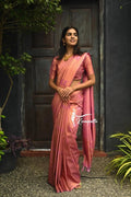 Traditional Kanjivaram Woven  Baby Pink Silk Saree With Blouse Piece