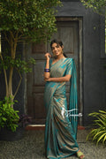 Traditional Kanjivaram Woven  Sea Green Silk Saree With Blouse Piece