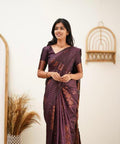 Wedding Wear Kanjivaram Woven Wine Silk Saree With Blouse Piece