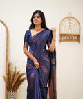Wedding Wear Kanjivaram Woven Blue Silk Saree With Blouse Piece