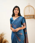 Wedding Wear Kanjivaram Woven Light Blue Silk Saree With Blouse Piece