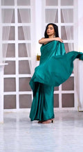 1-Min Satin Ready To Wear Sea Green Saree With Blouse Piece