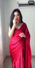 1-Min Satin Ready To Wear Bloody Red Saree With Blouse Piece