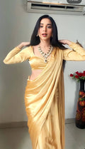 1-Min Satin Ready To Wear Cream Saree With Blouse Piece