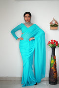 1-Min Georgette Ready To Wear Saree SKY Blue With Blouse Piece