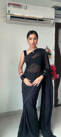 1-Min Georgette Ready To Wear Saree BLACK With Blouse Piece