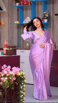 1-Min Satin Ready To Wear  Purple Saree With Blouse Piece