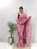 Party Wear 1-Min Georgette Ready To Wear PINK Saree With Blouse Piece