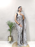 Party Wear 1-Min Georgette Ready To Wear GREY Saree With Blouse Piece