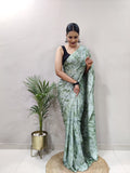 Party Wear 1-Min Georgette Ready To Wear GREEN Saree With Blouse Piece