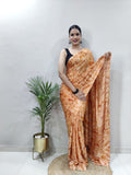 Party Wear 1-Min Georgette Ready To Wear ORANGE Saree With Blouse Piecees