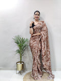 Party Wear 1-Min Georgette Ready To Wear COFFEE Saree With Blouse Piece