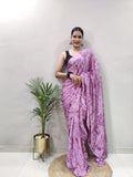 Party Wear 1-Min Georgette Ready To Wear PURPLE Saree With Blouse Piecee