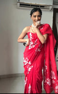 Rani Pink Colour 1-Min Georgette Ready To Wear  Saree With Blouse Piece