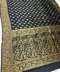 black Golden Zari Woven Kanjivaram Soft Silk Saree