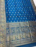 blue Golden Zari Woven Kanjivaram Soft Silk Saree
