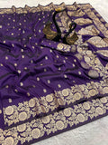 Pure Soft Banarasi purple Silk Sarees