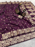 Pure Soft Banarasi wine Silk Saree