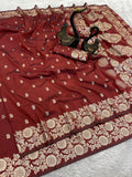 Pure Soft Banarasi marron Silk Saree