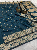 Pure Soft Banarasi dark blue Silk Saree
