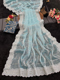 Embroidered, Dyed Bollywood Tissue ocean-blue  Saree