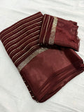 Elegant Brown Viscose Georgette Saree with Satin Patti Border & Running Blouse