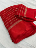 Elegant Red Viscose Georgette Saree with Satin Patti Border & Running Blouse