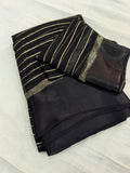 Elegant Black Viscose Georgette Saree with Satin Patti Border & Running Blouse