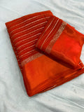Elegant Orange Viscose Georgette Saree with Satin Patti Border & Running Blouse