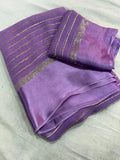 Elegant light Purple Viscose Georgette Saree with Satin Patti Border & Running Blouse