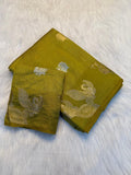 Royal Mehendi Soft Tussar Silk Saree with Chit Pallu & Running Blouse