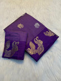 Royal Purple Soft Tussar Silk Saree with Chit Pallu & Running Blouse