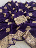 Elegant Viscose Georgette dark purple Saree With Running Blouse