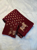 Elegant Viscose Dola Crepe Silk Saree with Chit Pallu & Zari Border - maroon