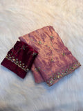 Designer Fancy Saree with Handwork Embellishments & Elegant Sequence Border - PINK