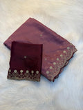 Stunning Embroidery Work Party Wear Saree  ONION PINK