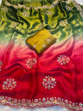 Fendy Chiffon Sequence Work red Saree With Running Blouse