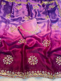 Fendy Chiffon Sequence Work Rani Pink Saree With Running Blouse