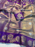Elegant Viscose Georgette Saree with Rich Floral 2D Zari Border & Matching Running Blouse -Dual Tone Purple