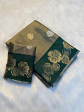 Elegant Viscose Georgette Saree with Rich Floral 2D Zari Border & Matching Running Blouse -Dual Tone Green