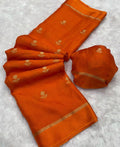 Elegant Woven Designer Saree with Minimal Motif Detailing and Rich Border : ORANGE