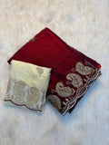 Traditional Party Wear Saree with Intricate Embroidery Work - MAROON