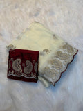 Traditional Party Wear Saree with Intricate Embroidery Work - OFF WHITE