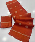 Soft Viscose Khadi Silk Designer Saree with Satin Border ORANGE
