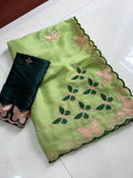 Designer Star Georgette Saree with Multi Embroidery Work - Pista