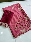 Designer Star Georgette Saree with Multi Embroidery Work - DARK PINK