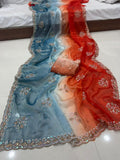 Fendy Chiffon Sequence Work Saree orange & gray With Running Blouse
