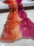 Fendy Chiffon Sequence Work rani pink & orange Saree With Running Blouse