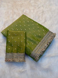 Royal Mehendi NC Moss Satin Saree with Maharani Big Border