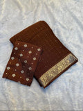 Elegant Brown Viscose Georgette Sequins Work Saree with Viscose Weaving Blouse